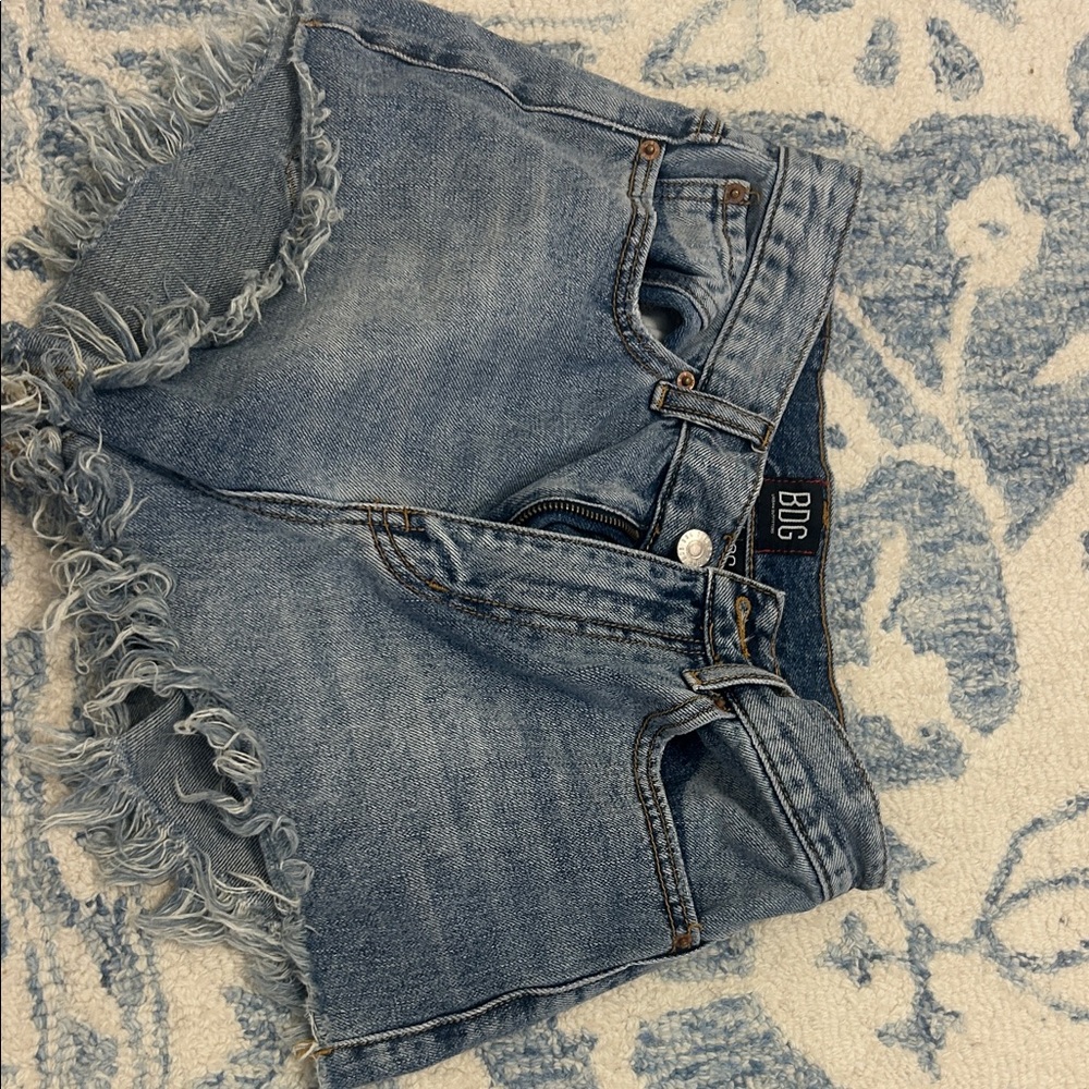 BDG Light Blue Frayed Denim Shorts